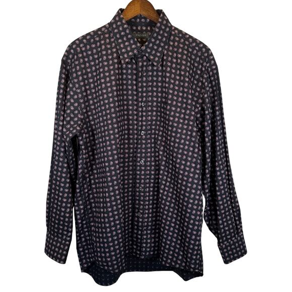 Canali Sportswear Men’s L Paisley Button Down Shirt Navy Pink Cotton Italy Made - Picture 2 of 11